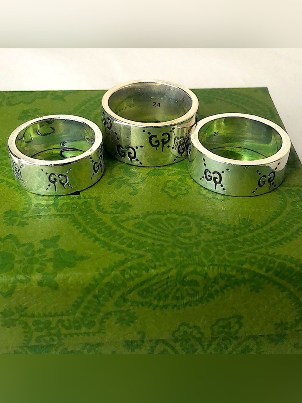 GUCCI GG Ghost Unisex Sterling Silver Ring Sz Wide19, 24, 24tall